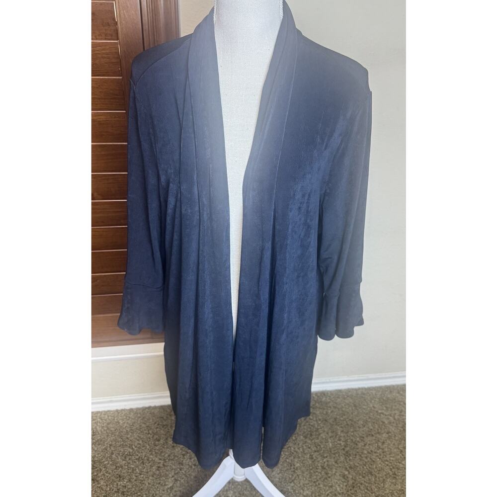 Chicos 3 Slinky‎ Knit Cardigan XL Black Open front Travelers Long Lagenlook
